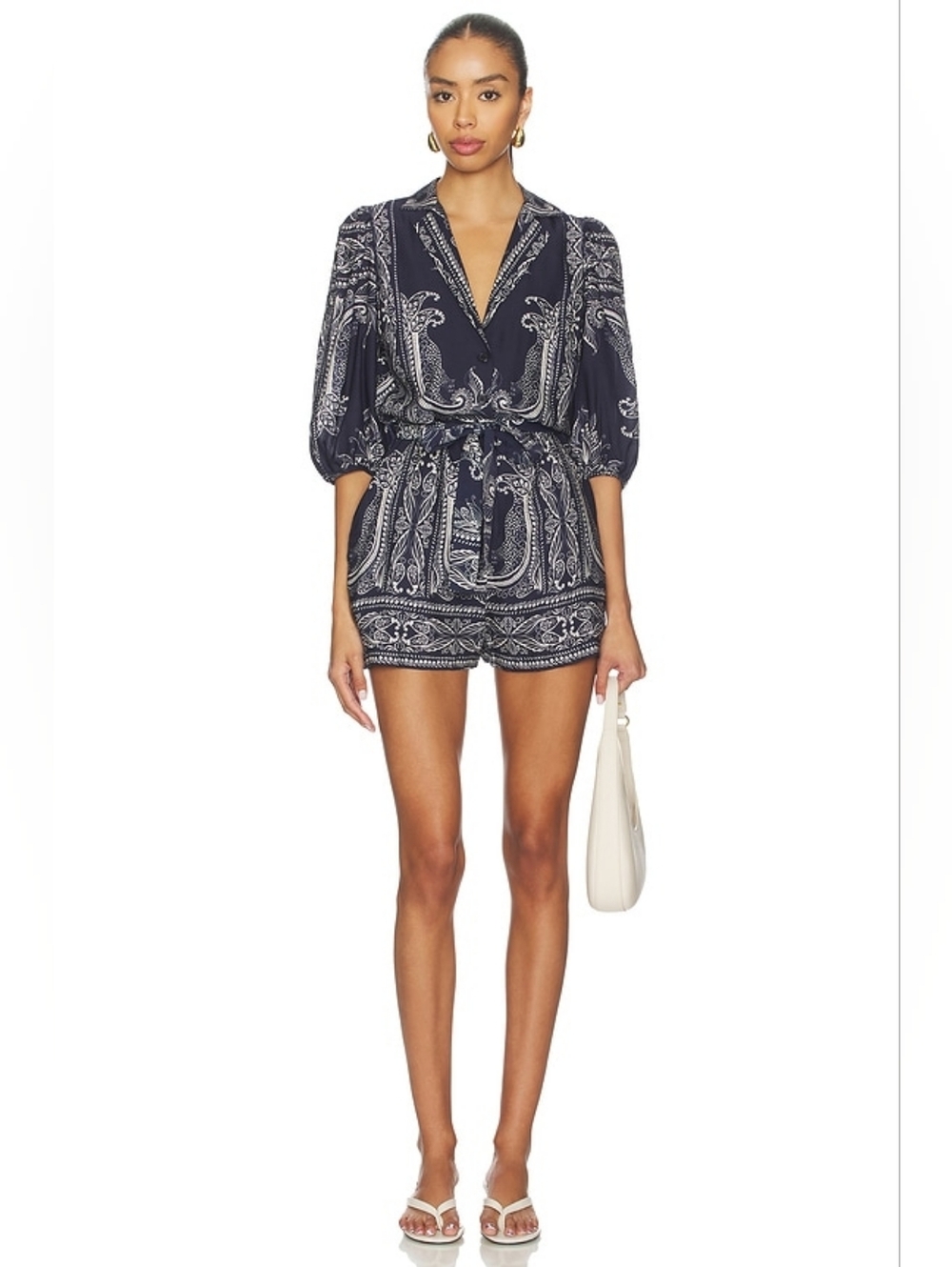 NWT Amanda Uprichard Lucia Short Sleeve Navy & White Romper - Sz Med - Picture 5 of 13